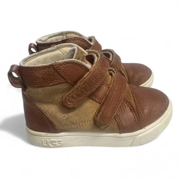 UGG Other - UGG Brown and Tan Kids Leather Boots Size 9